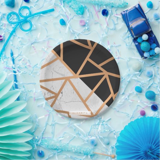 Mosaik aus schwarzem und weißem goldfarbenem Marmo Pappteller (Party)