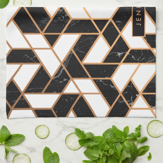 Mosaik aus schwarzem und weißem Marmor Geschirrtuch (Gefaltet)