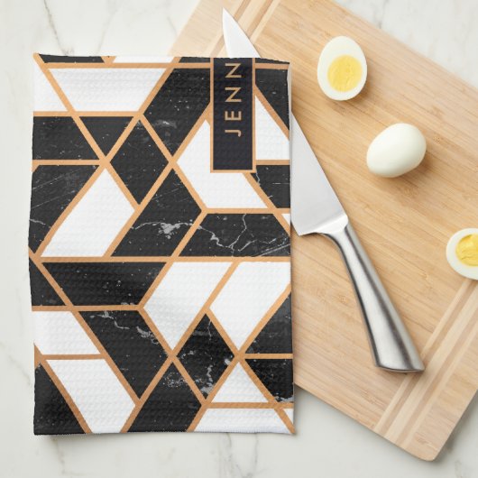 Mosaik aus schwarzem und weißem Marmor Geschirrtuch (Viertel Falte)