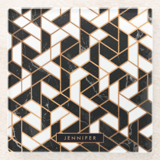 Mosaik aus schwarzem und weißem Marmor Glasuntersetzer