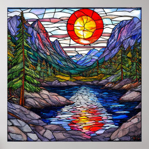 🌳 Mosaik-Bergsee-Wald-Szenerie-Wand Poster