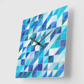 Mosaik - Blau-Weiß-Schatten Quadratische Wanduhr (Winkel)