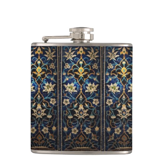 Mosaik Blue & Gold Floral Flask Flachmann (Vorderseite)