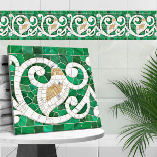 Mosaik blühendes Marmorornament Grün und Weiß Fliese