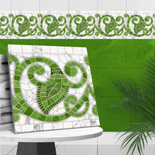Mosaik blühendes Marmorornament Grün und Weiß Fliese