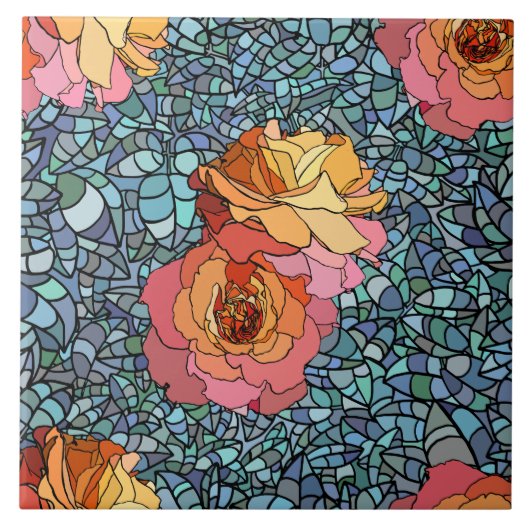 Mosaik-Blume-Keramik Fliese (Vorderseite)