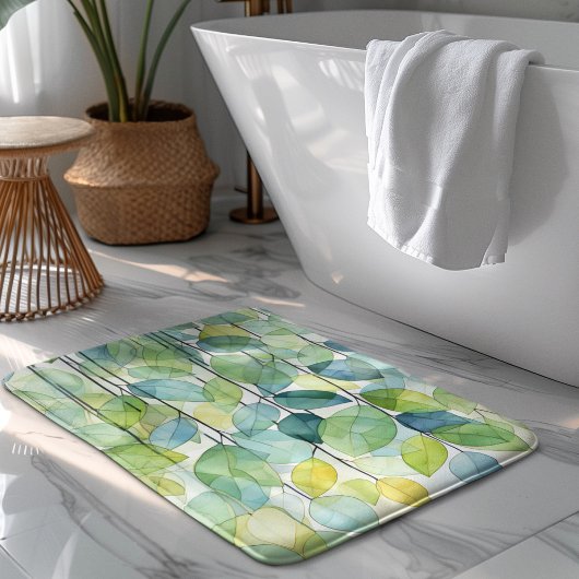 Mosaik Botanische Wasserfarben Blätter Muster Badematte