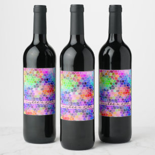 Mosaik-buntes Regenbogen-Rosa-Monogramm abstrakt Weinetikett