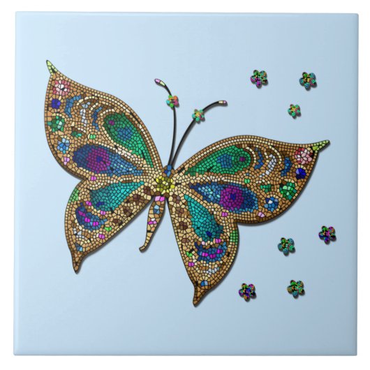 Mosaik Butterfly Blue Fliese (Vorderseite)