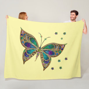 Mosaik Butterfly Yellow Fleecedecke