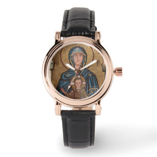Mosaik der Jungfrau Maria und Jesus Armbanduhr