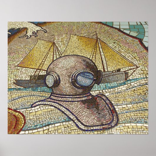 Mosaik des alten Tauchhelms Poster (Vorne)
