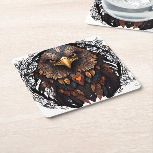 Mosaik Eagle Portrait Rundkissen Rechteckiger Pappuntersetzer (angewinkelt)