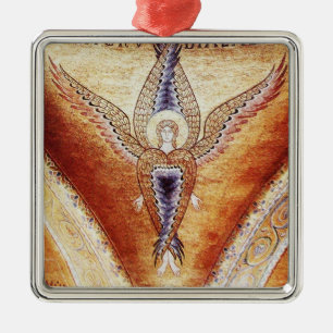MOSAIK-ENGEL  Braunes Pergament, Roter Rubin Silbernes Ornament