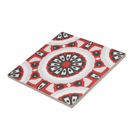 Mosaik Ethnic Geometric Red Grau Black & White Fliese (Seite)