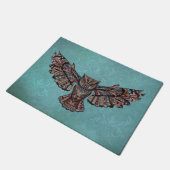 Mosaik farbenfroh Owl mit türkisfarbenem Hintergru Fußmatte (Schrägansicht)