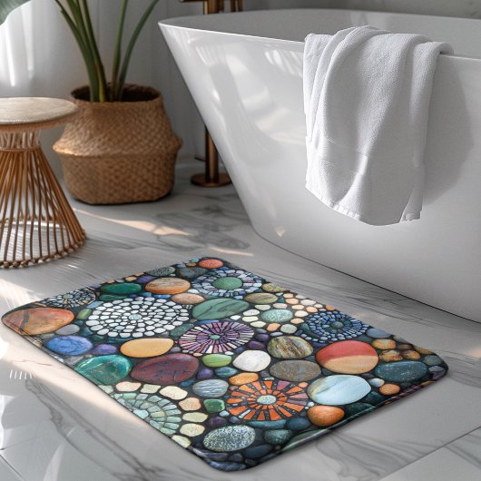 Mosaik farbenfroher Stone Word Sea Glass Badematte