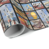 Mosaik-Fotos von Objekten in Hafenplakaten Geschenkpapier (Rolleneckpunkt)