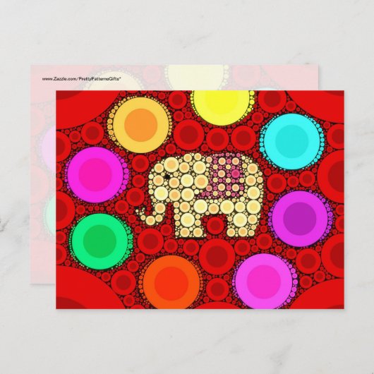 Mosaik: Funky Red Elephant Concentric Circles Postkarte (Vorne/Hinten)