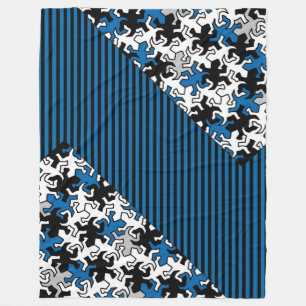 Mosaik Geckos Muster - blau Schwarz-weiß grau Fleecedecke