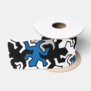 Mosaik Geckos Muster - blau Schwarz-weiß grau Satinband