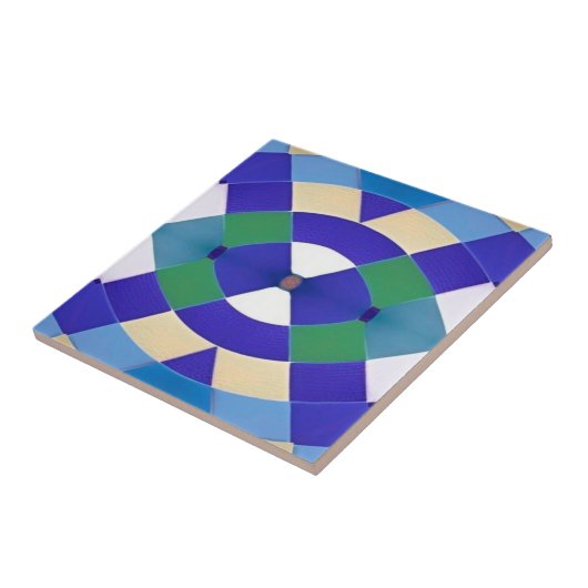 Mosaik geometrisch blaues grünes Auge weiß Fliese (Seite)