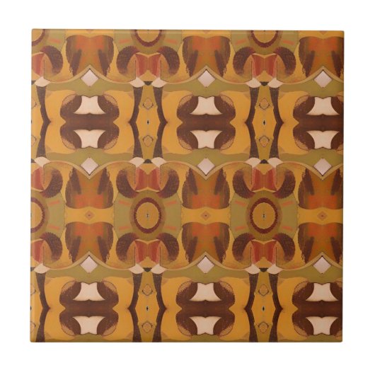 Mosaik geometrische Kunst braun-gelb-orange kitty Fliese (Vorderseite)