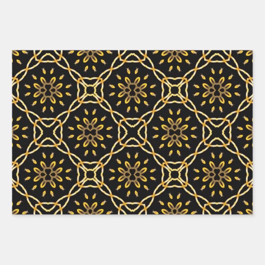 Mosaik-geometrische Muster aus Gold und Schwarz Geschenkpapier Set (Vorderseite)