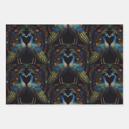 Mosaik gestanztes Glas farbenfrohe Pfauen Geschenkpapier Set (Vorderseite)