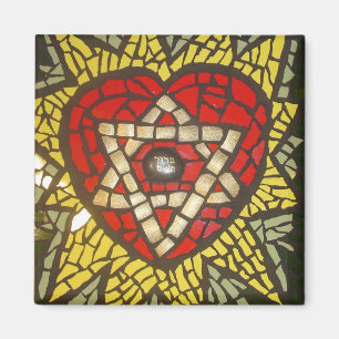 Mosaik-glühender Herz-Davidsstern Auf Grün Magnet