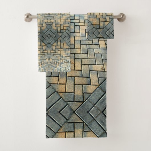 Mosaik Gray und Senfbrick Badhandtuch Set (Insitu)