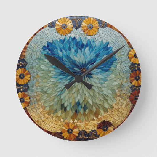 Mosaik Grün Blau Blumen Uhr (Vorderseite)