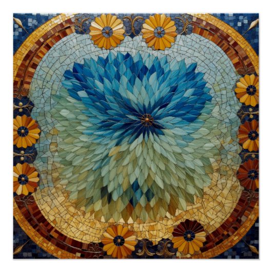 Mosaik Grün Blau Floral Poster (Vorderseite)