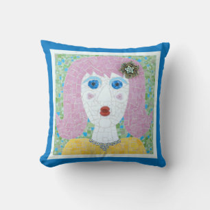 Mosaik - Ingrid mit blauem und elfenbeinfarbenem R Kissen