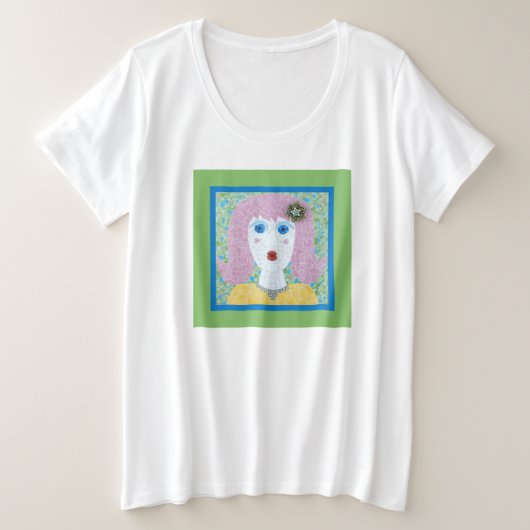 Mosaik - Ingrid mit grüner und blauer Grenze Große Größe T-Shirt (Design vorne)