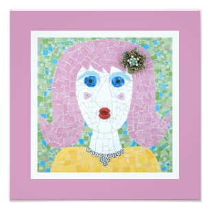 Mosaik - Ingrid mit rosa und Elfenbeingrenze Fotodruck