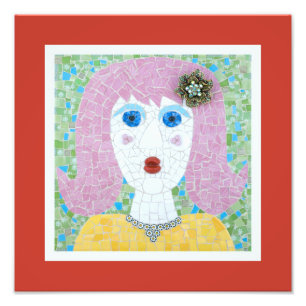 Mosaik - Ingrid mit Rotem Orange und Elfenbeingren Fotodruck