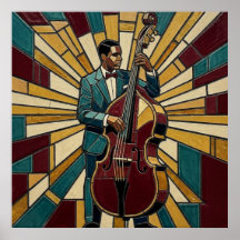 Mosaik-Jazzbassist-Poster Buntglas-Musik