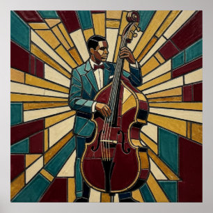Mosaik-Jazzbassist-Poster Buntglas-Musik Poster