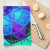 Mosaik Kaleidoscope Blume Blau Lila und Aquamarin Geschirrtuch (Viertel Falte)