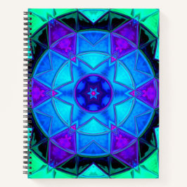 Mosaik Kaleidoscope Blume Blau Lila und Aquamarin Notizblock