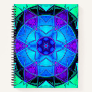 Mosaik Kaleidoscope Blume Blau Lila und Aquamarin Notizblock
