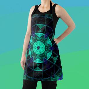 Mosaik Kaleidoskop Blume Aquamarin Schwarz und Bla Schürze