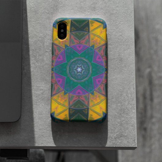 Mosaik Kaleidoskop Blume Blau Gelb und Rosa Case-Mate iPhone Hülle