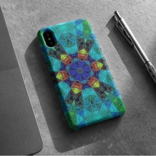 Mosaik Kaleidoskop Blume Blau Grün und Orange Case-Mate iPhone Hülle