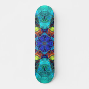 Mosaik Kaleidoskop Blume Blau Grün und Orange Skateboard