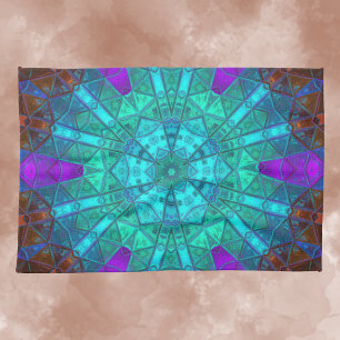 Mosaik Kaleidoskop Blume Blau Lila und Rot Geschirrtuch