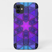 Mosaik Kaleidoskop Blume Blau Lila und Schwarz Case-Mate iPhone Hülle (Rückseite)