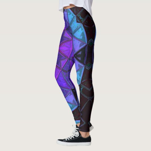 Mosaik Kaleidoskop Blume Blau Lila und Schwarz Leggings (Links)