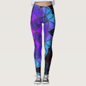 Mosaik Kaleidoskop Blume Blau Lila und Schwarz Leggings (Vorderseite)